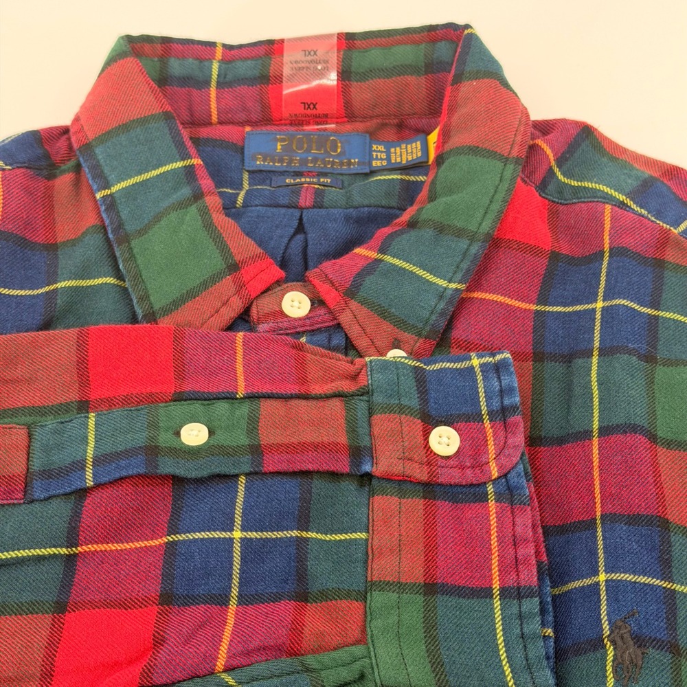 Polo Ralph Lauren Shirt Mens XXL Red Green Plaid Button Down Classic Fit Cotton